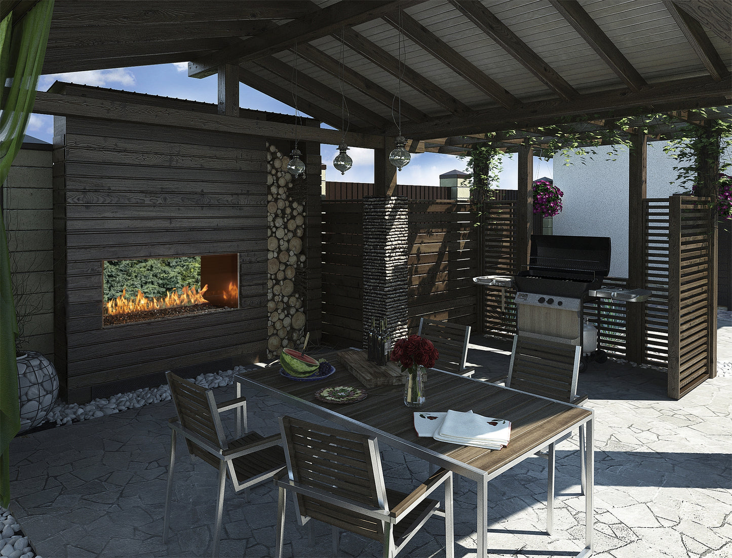 6424 Linear See-Thru Outdoor Gas Fireplace